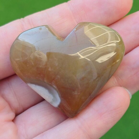 Cherry Blossom Agate Crystal Heart ✦ 41g Natural Healing Palm Stone w/ Inclusion - Picture 7 of 12